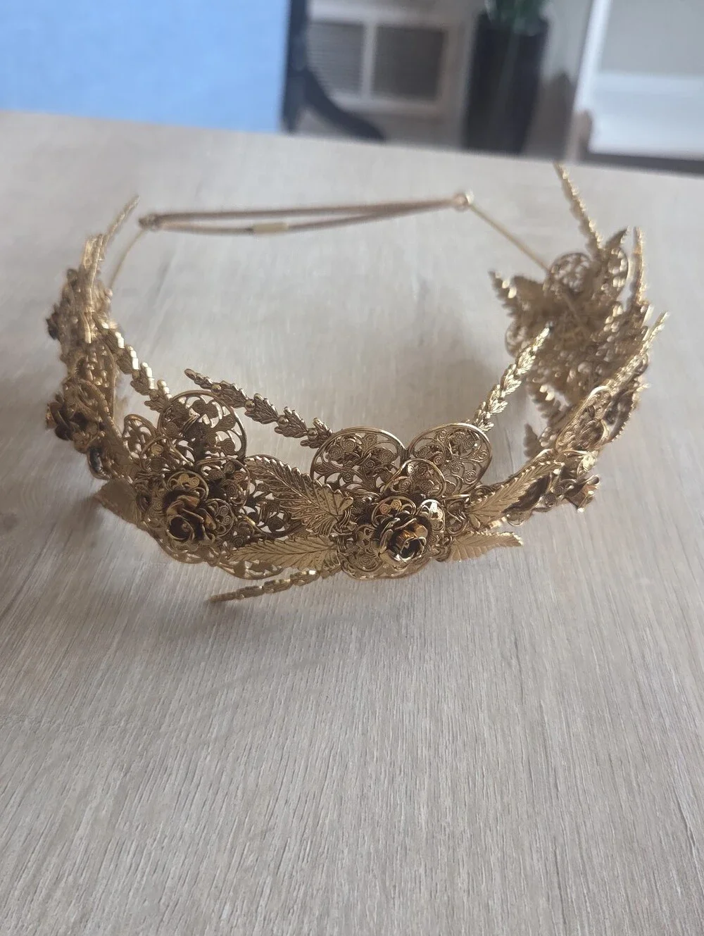 Jennifer Behr Gold Rosamund Tiara Headband - Vintage Brass Filigree Crown